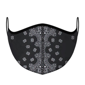Black Bandana Print Large Face Mask - Adult Men/XL Women