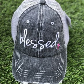 Blessed with Pink Cross Trucker Hat