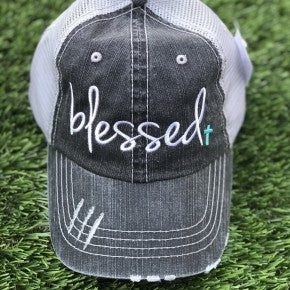 Blessed with Teal Cross Trucker Hat