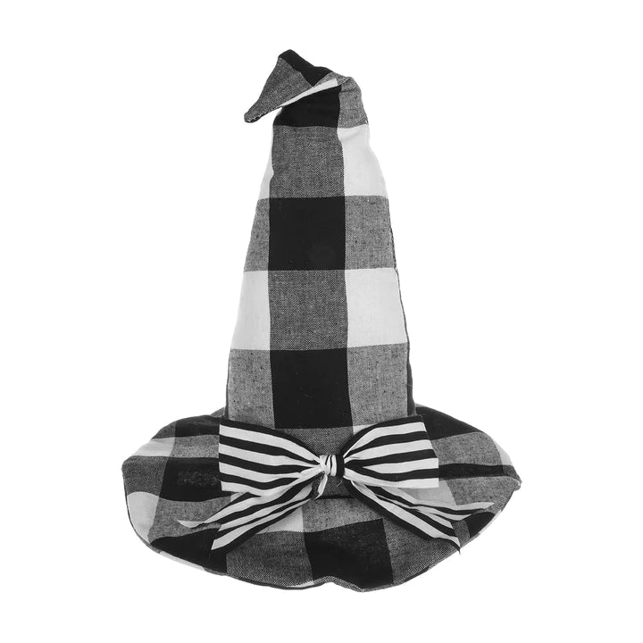 Black & White Check Fabric Witch Hat