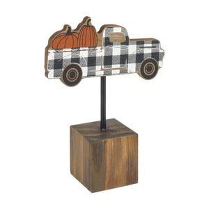 Black & White Truck with Pumpkins on Base Shelf Sitter