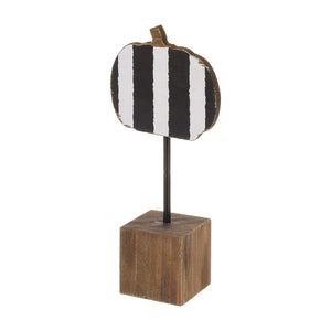 Black & White Stripe Pumpkin on Base Shelf Sitter