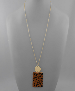 Cheetah Cowhide Rectangle Necklace