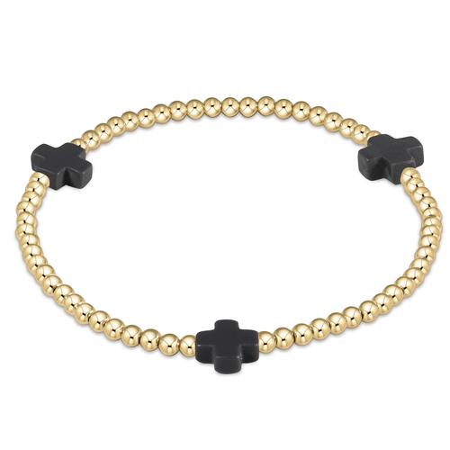 Enewton Charcoal Signature Cross 3mm Gold Bead Bracelet