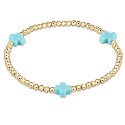 Enewton Turquoise Signature Cross 3mm Gold Bead Bracelet