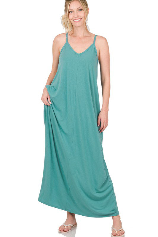 Dusty Teal Camille V-Neck Maxi Dress