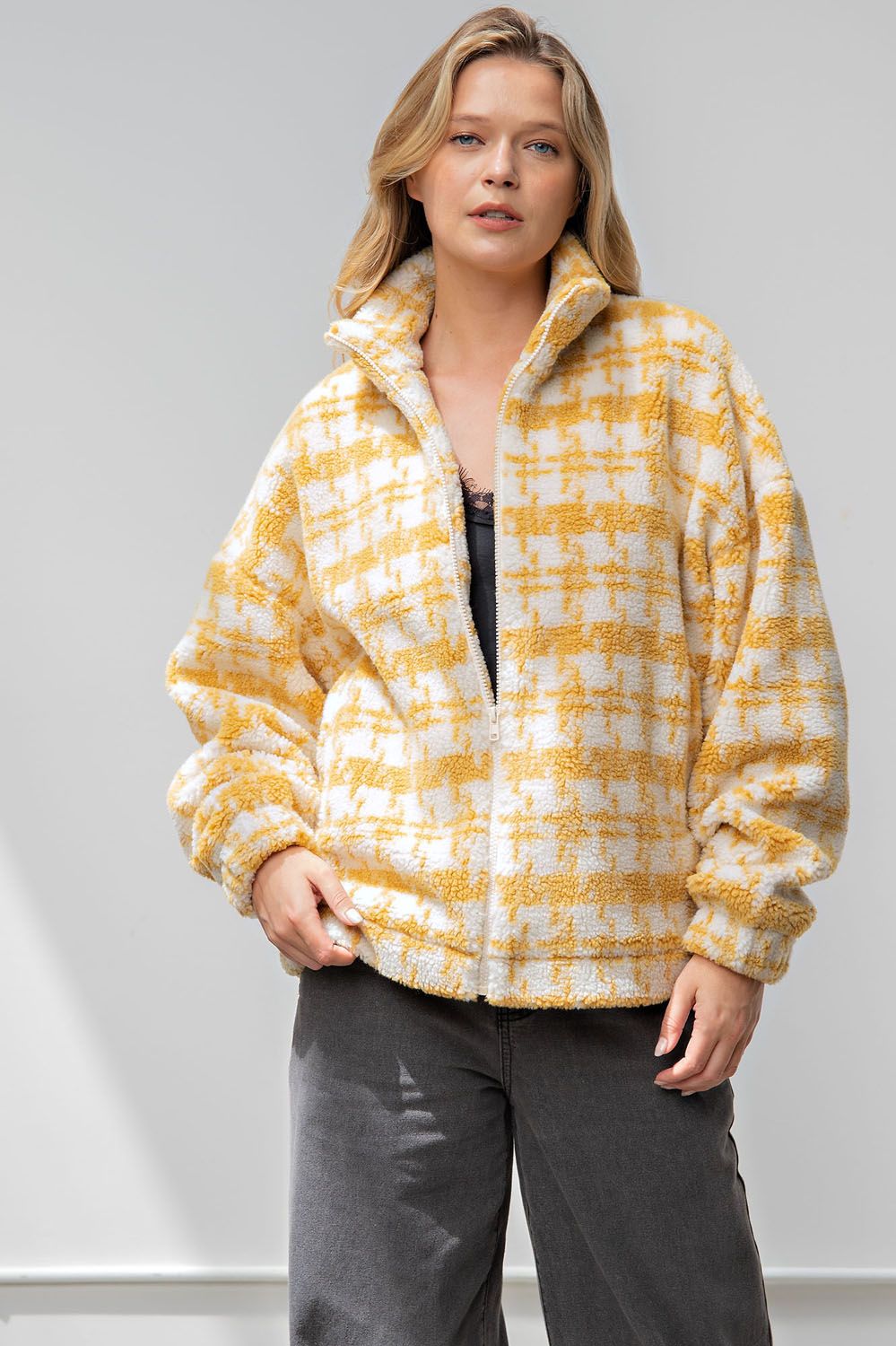 Teddy Camel Fur Zip Up Jacket