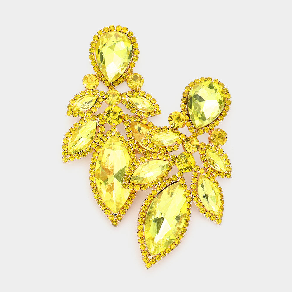 Yellow Marquise Stone Cluster Earrings