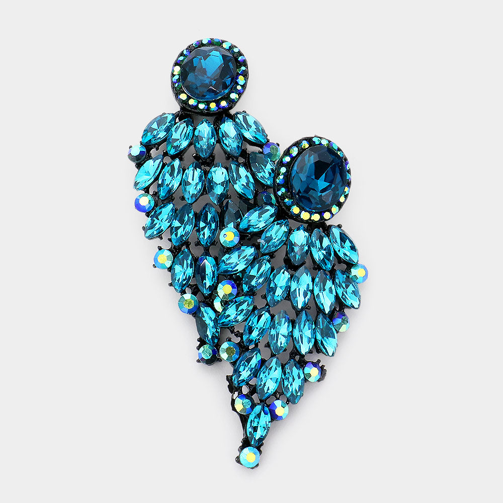 Blue Zircon Marquise Stone Cluster Vine Earrings