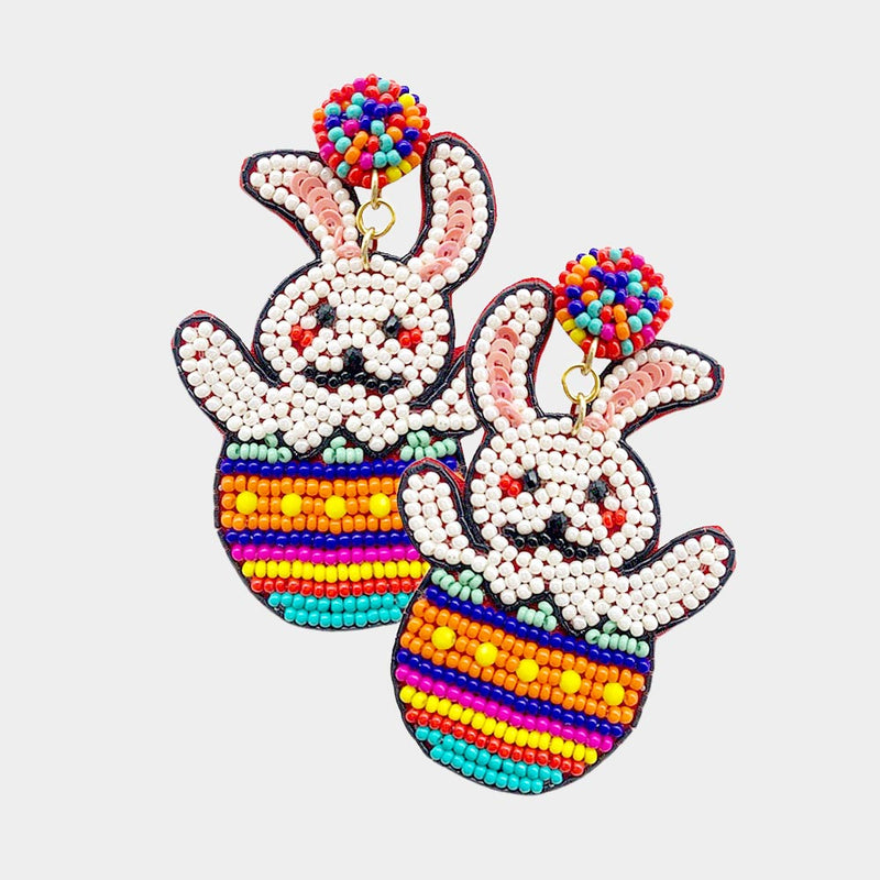 Multi Seed Bead Easter Bunny Egg Earrings