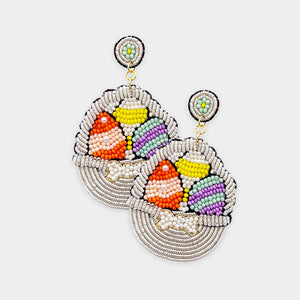 Ivory Seed Bead Easter Egg Basket Earrings