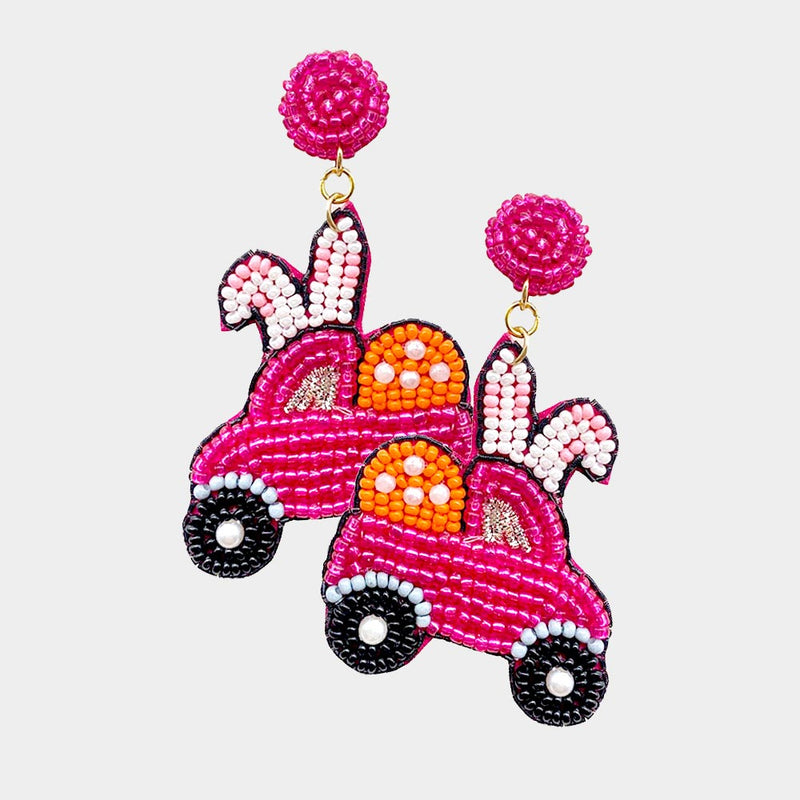 Fuchsia Easter Egg Car Seed Bead Earrings