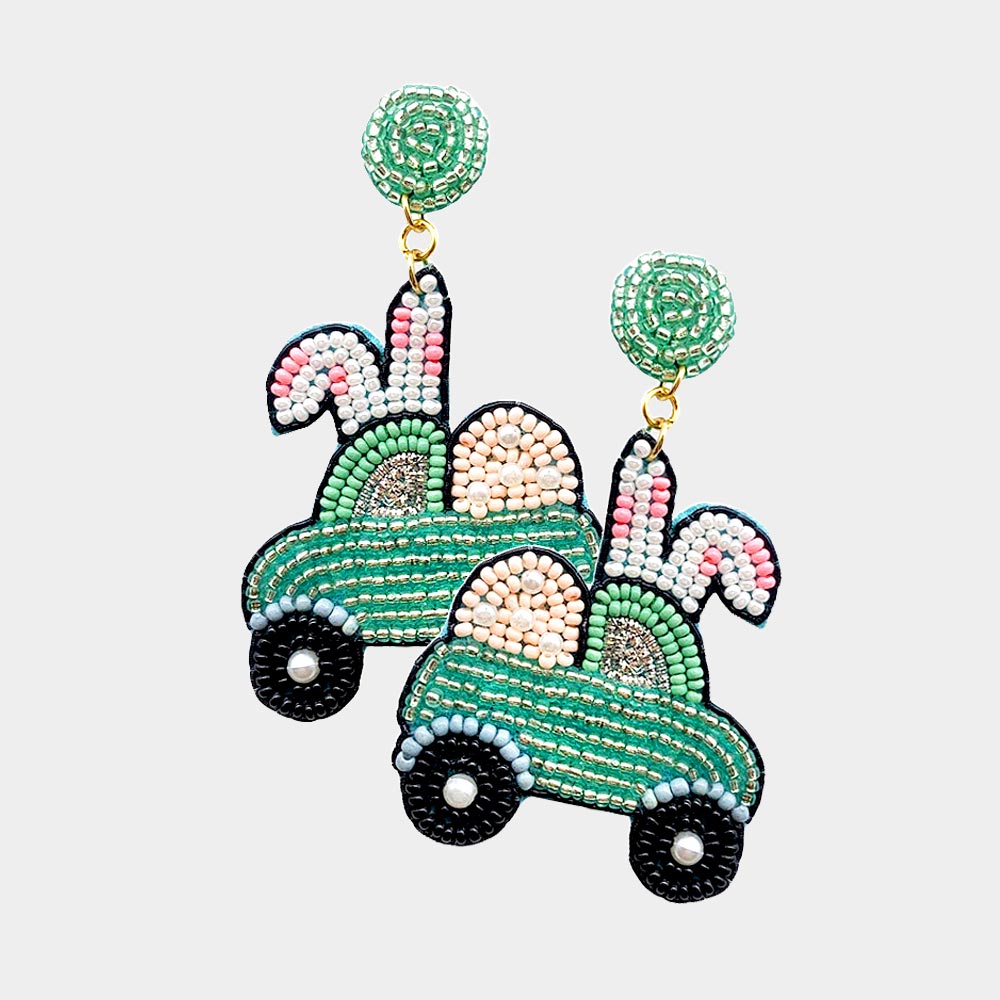 Mint Easter Egg Car Seed Bead Earrings
