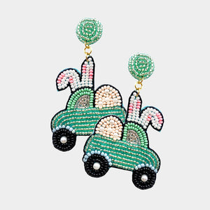 Mint Easter Egg Car Seed Bead Earrings