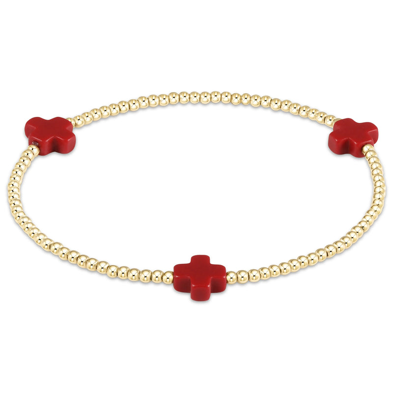 Enewton Red Signature Cross Gold Pattern 2mm Bead Bracelet