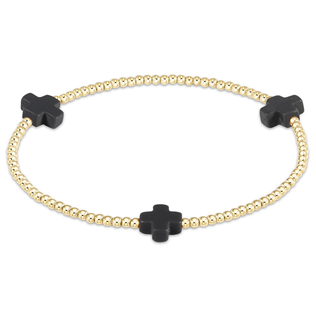 Enewton Charcoal Signature Cross Gold Pattern 2mm Bead Bracelet