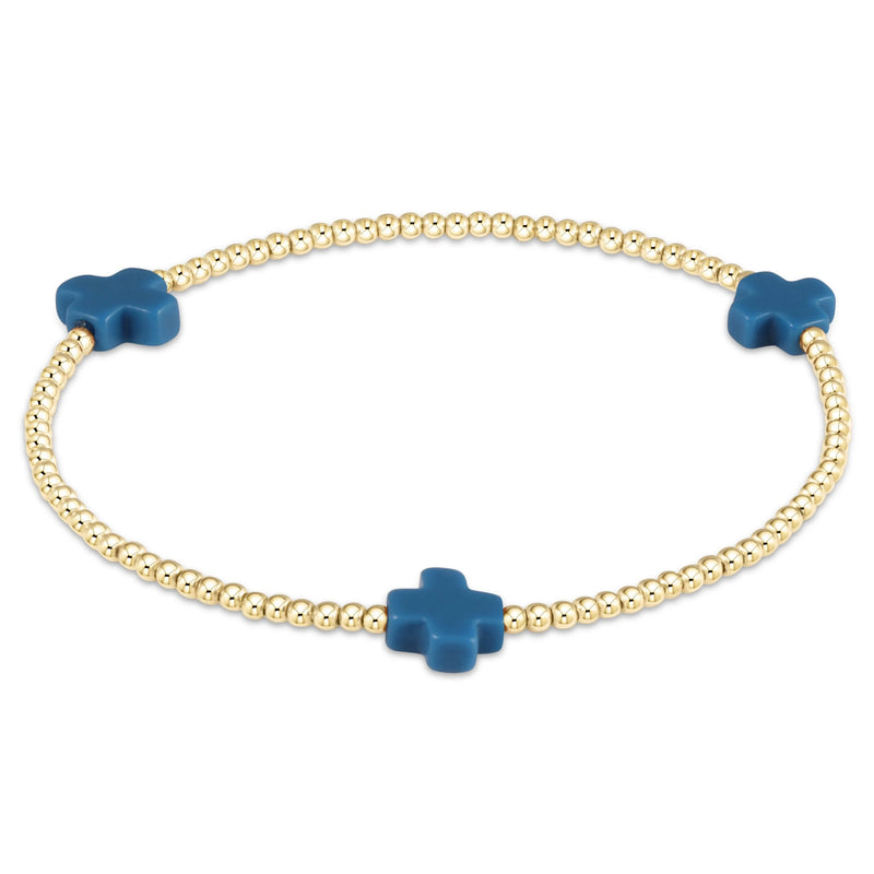 Enewton Cobalt Signature Cross Gold Pattern 2mm Bead Bracelet