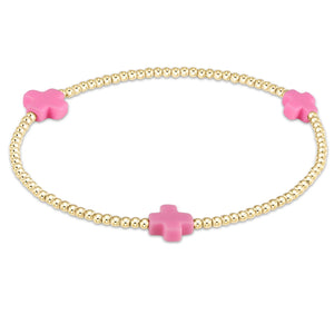 Enewton Bright Pink Signature Cross Gold Pattern 2mm Bead Bracelet