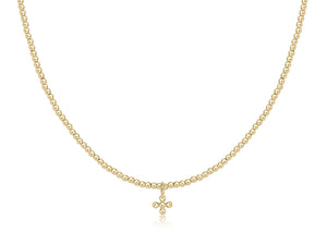 Enewton Classic Beaded Signature Cross Charm 15" Gold 2mm Beaded Necklace