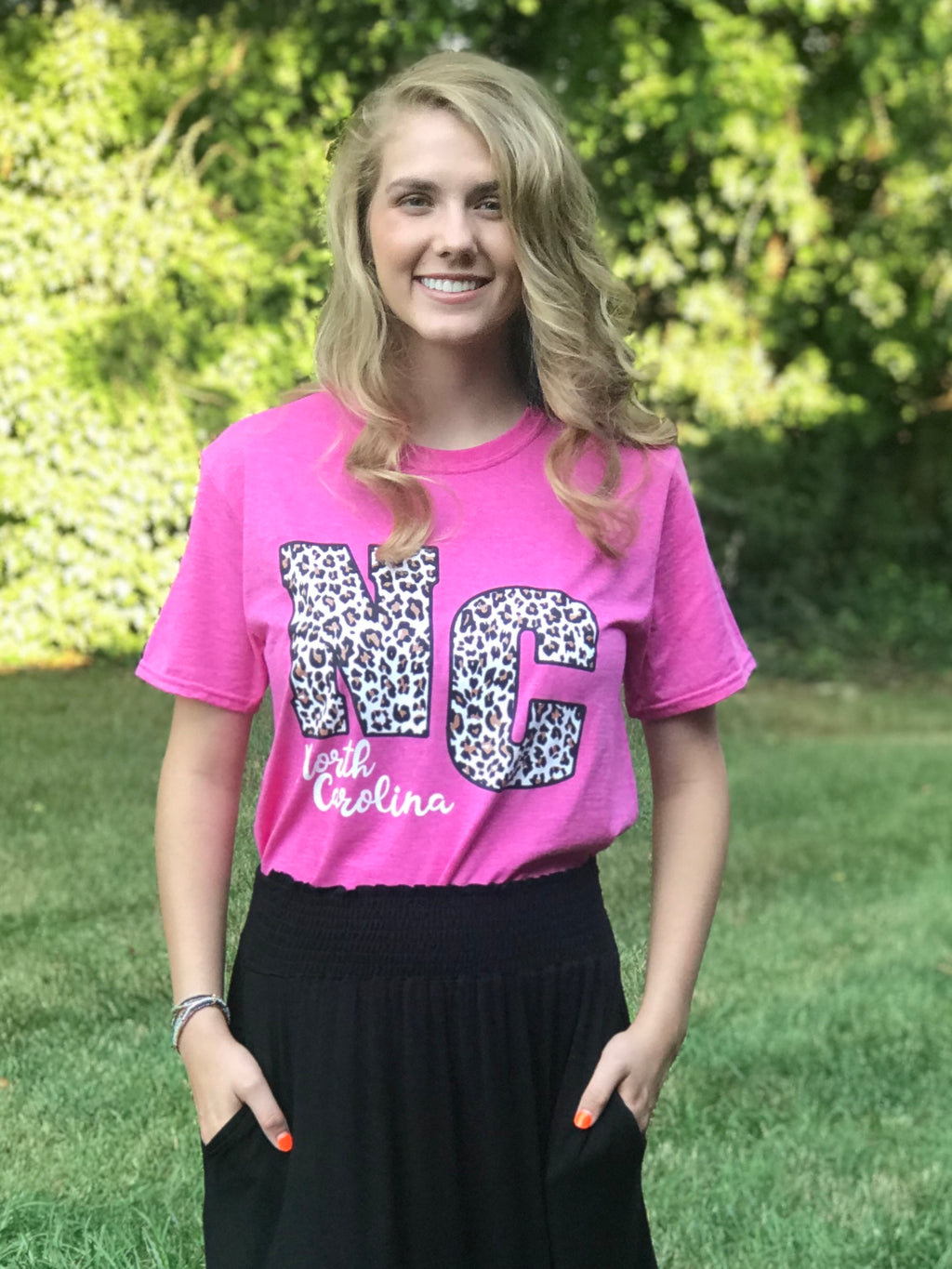 Leopard Print NC Tee - Heather Pink
