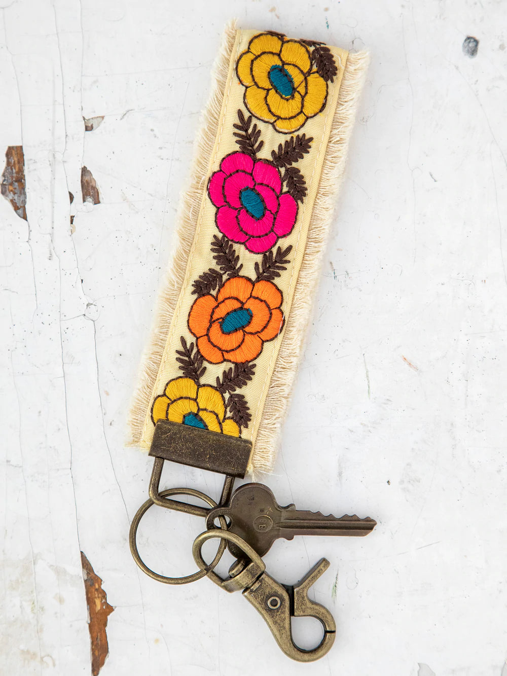 Natural Life Multi Floral Embroidered Key Fob