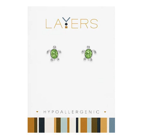 Chrysolite Turtle Layers Stud Earrings in Silver