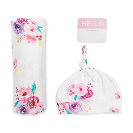 Lulujo Posies Hello World Hat & Swaddle Set