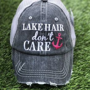 Lake Hair Don't Care with Pink Anchor Trucker Hat