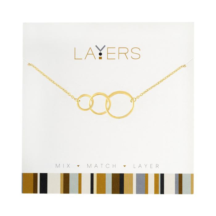 Trio Open Circles Layers Necklace in Gold