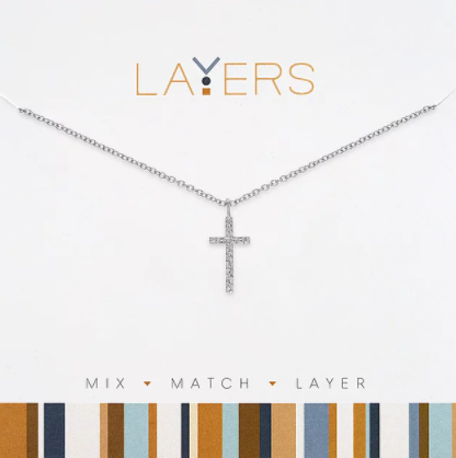 Hammered Cross Layers Necklace in Silver