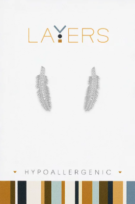 Feather Stud Layers Earrings in Silver