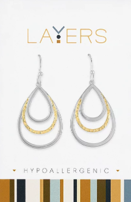 Two-Toned Triple Teardrop Dangle Layers Earrings in Silver