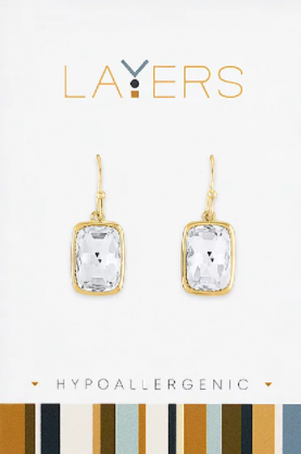 Rectangle Crystal Dangle Layers Earrings in Gold