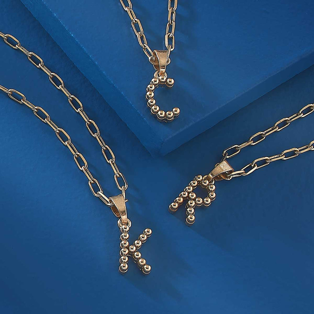 Layla Ball Bead Initial Necklace in Worn Gold