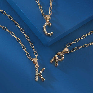 Layla Ball Bead Initial Necklace in Worn Gold