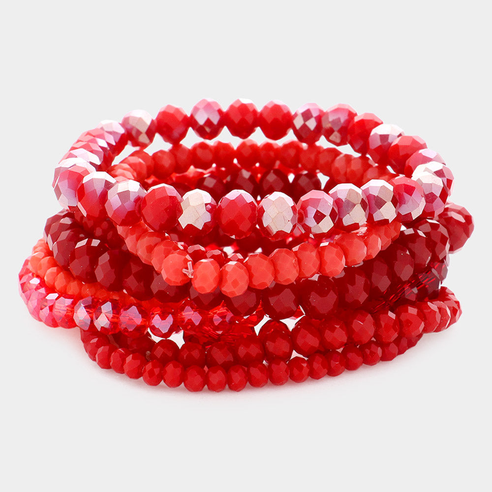 Red 9 Piece Faceted Bead Bracelet Set