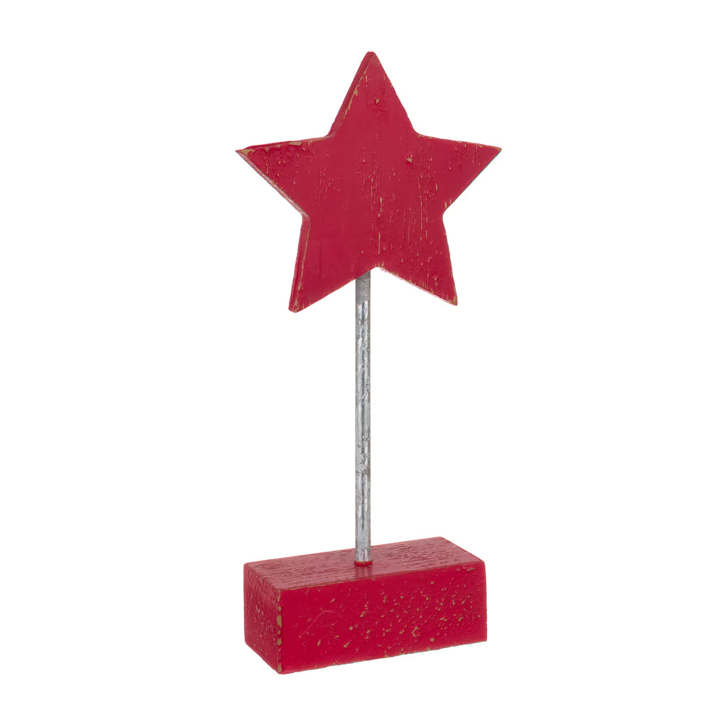 Red Star on Wooden Base