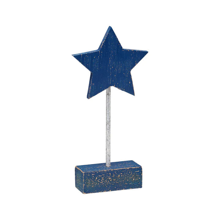 Blue Star on Wooden Base