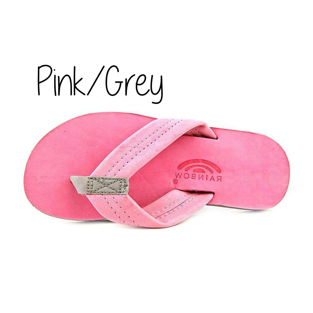 Kid's Leather Wide Strap Rainbow Sandals - Pink/Grey