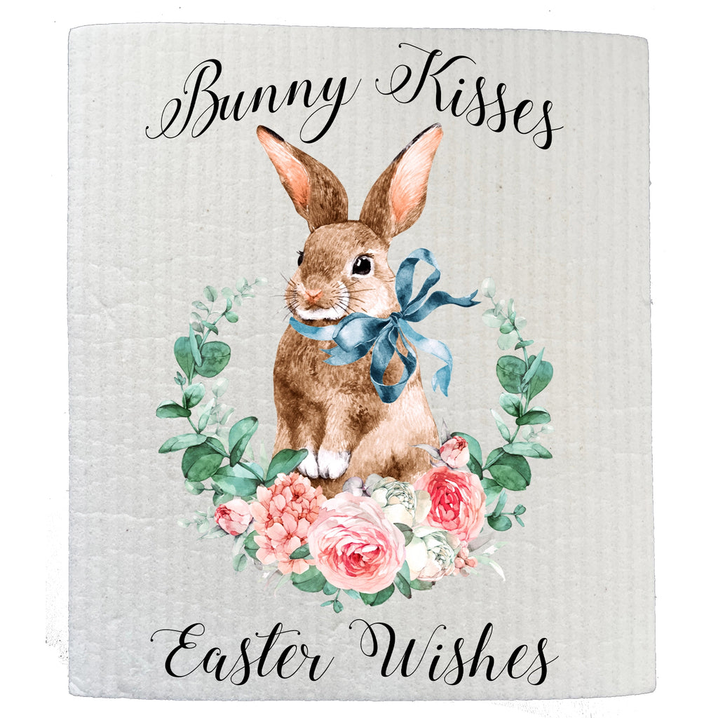 Bunny Kisses Easter Wishes Swedish Dishcloth