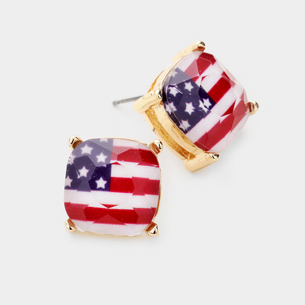 American Flag Gold Stud Earrings
