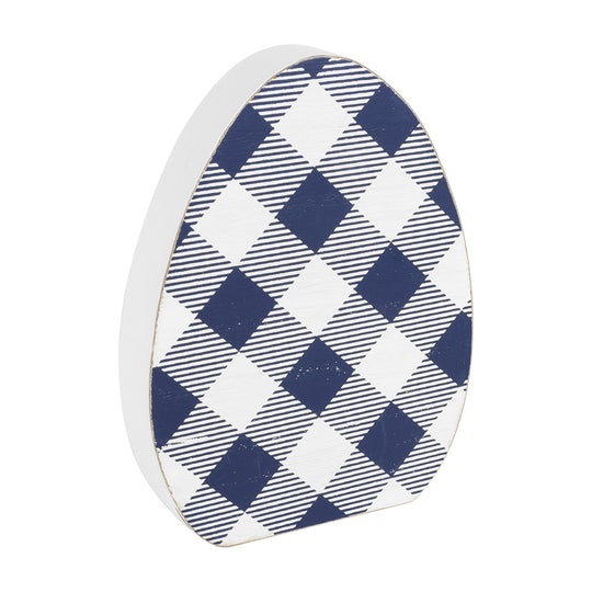 Large Wood Navy Check Egg