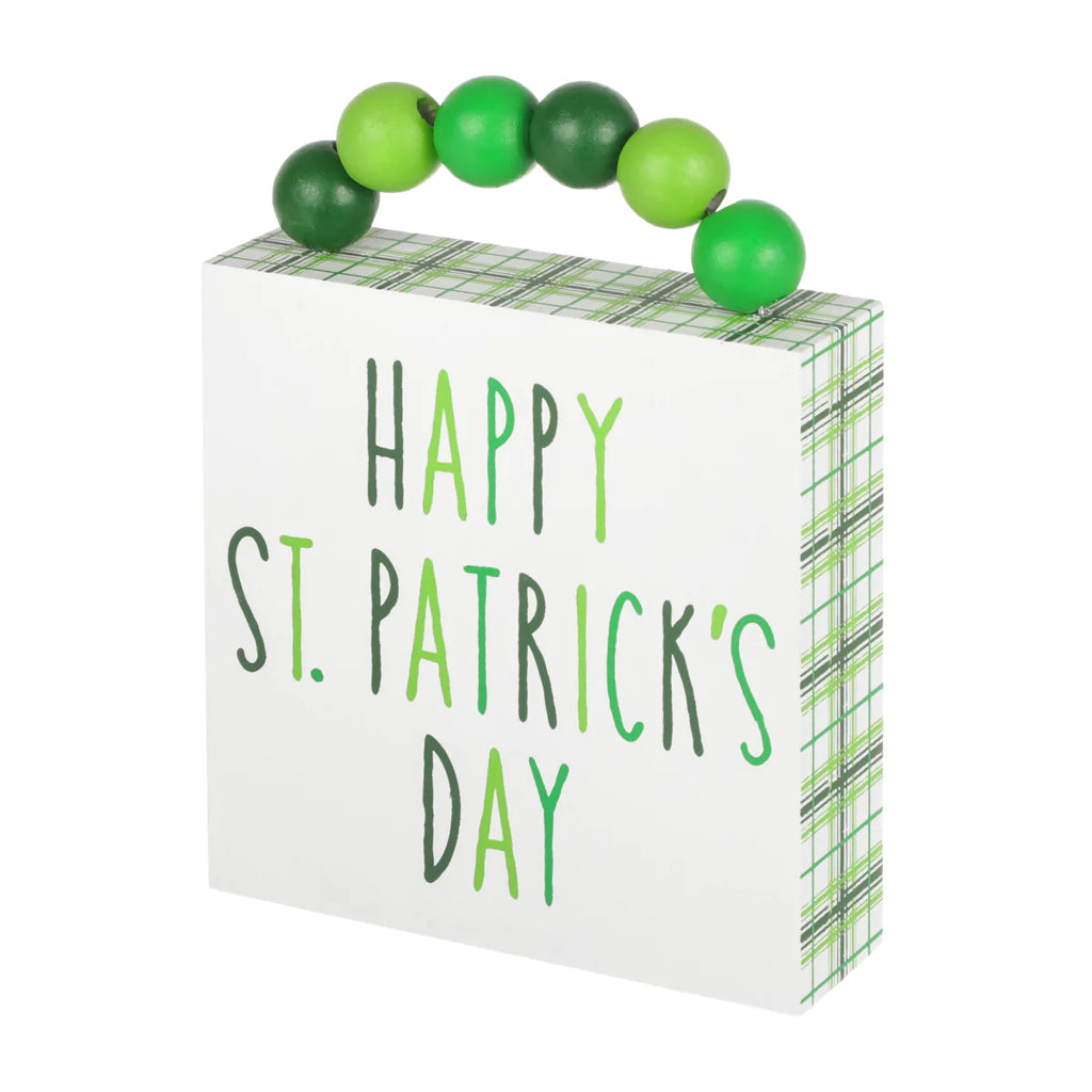 St. Patrick's Plaid Box Sign with Beads