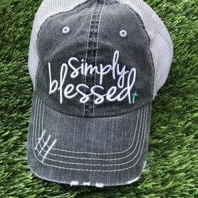 Simply Blessed with Teal Cross Trucker Hat