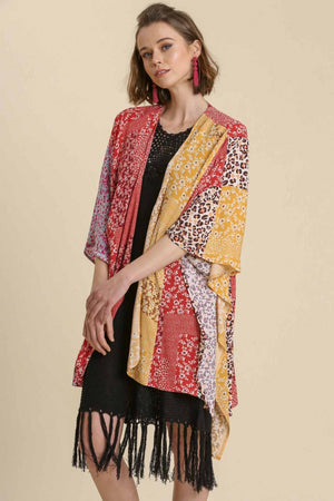 Make You Happy Red Mixed Print Kimono