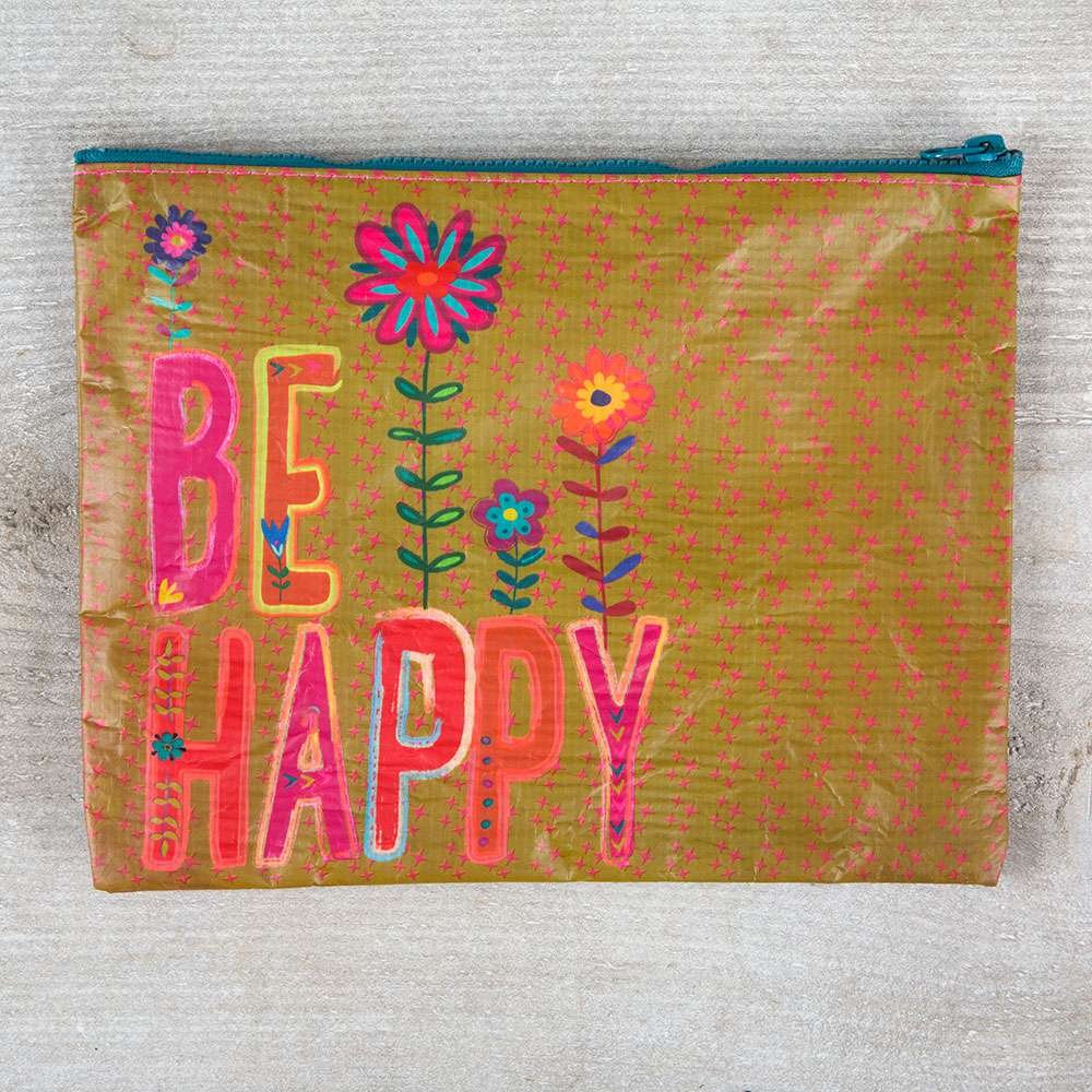 Be Happy Recycled Zip Pouch