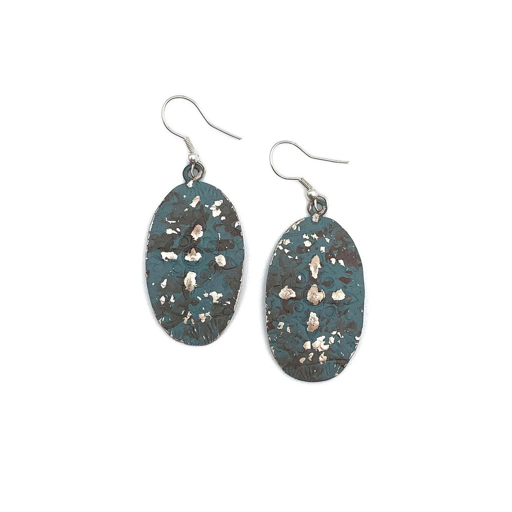 Teal Cross Oval Anju Earrings