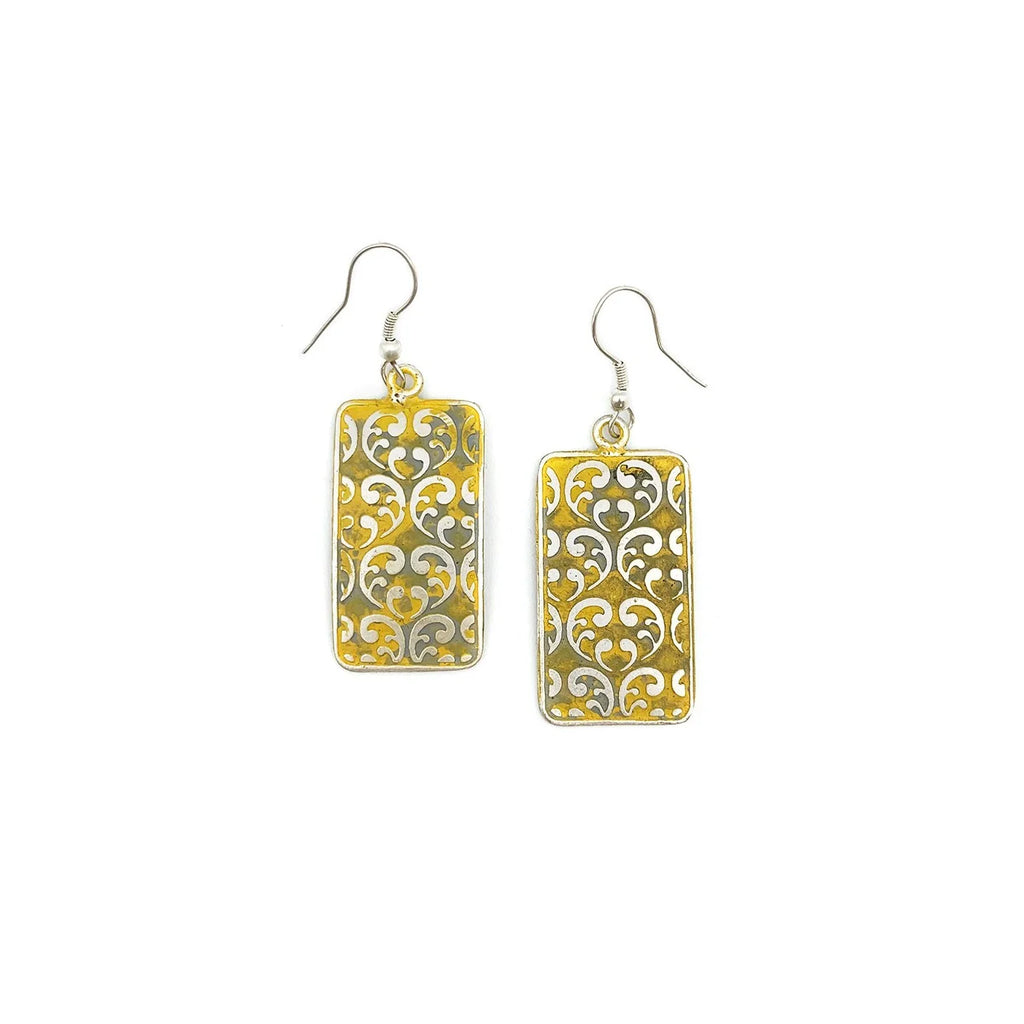 Yellow Ornate Rectangle Anju Earrings