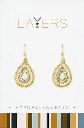 Boho Teardrop CZ Dangle Layers Earrings in Gold
