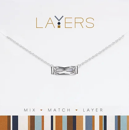 Rectangular CZ Layers Necklace in Silver